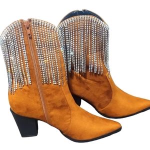Diamond fringe Brown suede Ankle Boots Size 11